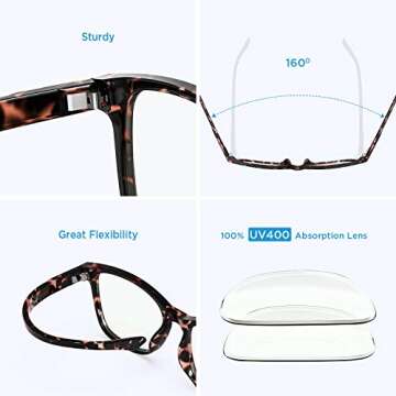 HSPRO Blue Light Blocking Glasses Women/Men, Square Eyeglasses Frame Filter Anti Eyestrain & UV Glare, Computer Reading/Gaming/TV/Phones Glasses -Total Width 5.5 Inches
