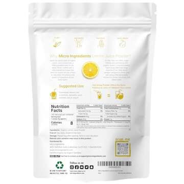 Organic Lemon Juice powder, 10 Ounce | 100% Natural Fruit Powder | Cold Pressed Lemons Source | No S...