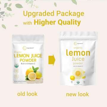 Organic Lemon Juice powder, 10 Ounce | 100% Natural Fruit Powder | Cold Pressed Lemons Source | No Sugar & Additives | Great Flavor for Drinks, Smoothie, & Beverages | Non-GMO & Vegan Friendly