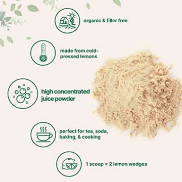 Organic Lemon Juice powder, 10 Ounce | 100% Natural Fruit Powder | Cold Pressed Lemons Source | No Sugar & Additives | Great Flavor for Drinks, Smoothie, & Beverages | Non-GMO & Vegan Friendly