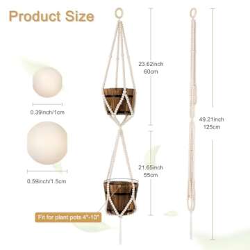 Hotfiary Plant Hanger Indoor Wood Bead Hanging Planter for Plants Holder 2 Tier Decorative Flower Pot Holders Boho Farmhouse Rustic Decor Indoor Outdoor Hang Baskets (Pot Not Included)