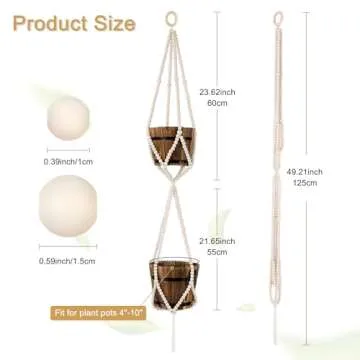 Hotfiary Plant Hanger Indoor Wood Bead Hanging Planter for Plants Holder 2 Tier Decorative Flower Pot Holders Boho Farmhouse Rustic Decor Indoor Outdoor Hang Baskets (Pot Not Included)