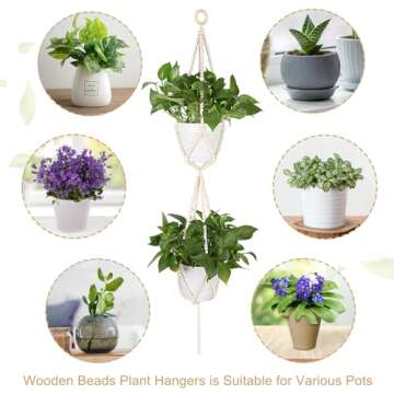 Hotfiary Plant Hanger Indoor Wood Bead Hanging Planter for Plants Holder 2 Tier Decorative Flower Pot Holders Boho Farmhouse Rustic Decor Indoor Outdoor Hang Baskets (Pot Not Included)