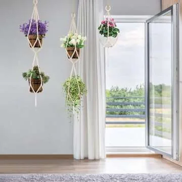 Hotfiary Plant Hanger Indoor Wood Bead Hanging Planter for Plants Holder 2 Tier Decorative Flower Pot Holders Boho Farmhouse Rustic Decor Indoor Outdoor Hang Baskets (Pot Not Included)