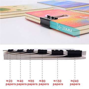 AUSTOR 145 PCS Binder Clips Black Paper Clamps Assorted 6 Sizes Paper Clips with Box for Office, School and Home Supplies
