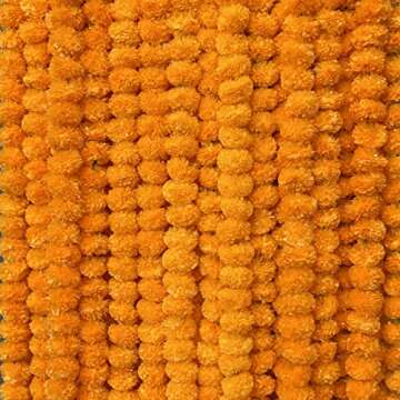 Krati Exports 5 PC - 5 feet Marigold Garland |Indian/American Wedding Party Mantle Decoration, Faux Garlands Wedding Garland, Diwali Decoration, Spring Bush Floral! (Orange)