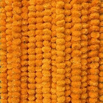Krati Exports 5 PC - 5 feet Marigold Garland |Indian/American Wedding Party Mantle Decoration, Faux Garlands Wedding Garland, Diwali Decoration, Spring Bush Floral! (Orange)