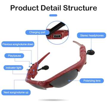 KONLEYA Bluetooth Sunglasses with Polarized Lenses and Audio