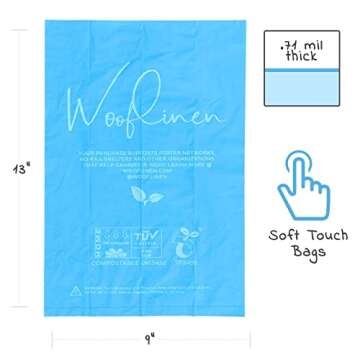 Wooflinen 100% Compostable Dog Poop Bags - EN13432 Home Compost Certified Dog Waste Bags, 240 Bags (16 Rolls), Made from Corn - Easy Open - Large, Thick Poop Bags for Dogs