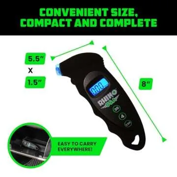 Rhino USA Digital Tire Pressure Gauge 150 PSI, 4 Ranges, Ergonomic Design w/Lighted Nozzle & LCD Backlit Display - Certified Accurate Readings, Best Digital Gage (Black)