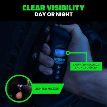 Rhino USA Digital Tire Pressure Gauge 150 PSI, 4 Ranges, Ergonomic Design w/Lighted Nozzle & LCD Backlit Display - Certified Accurate Readings, Best Digital Gage (Black)