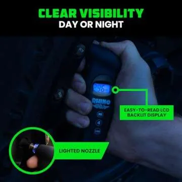 Rhino USA Digital Tire Pressure Gauge 150 PSI, 4 Ranges, Ergonomic Design w/Lighted Nozzle & LCD Backlit Display - Certified Accurate Readings, Best Digital Gage (Black)