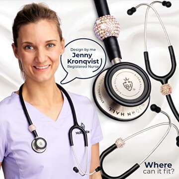 BJÖRN HALL Stethoscope Charms Raindow Unicorn | Sparkly Bling Stethoscope Charms RT | Perfect Gift & Accessory for Nurses, Respiratory Therapist, Vet Tech, LPN | Rose Gold - Rainbow Delight Crystal