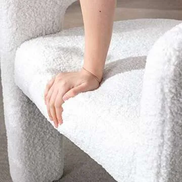 QUINJAY Modern Sherpa Barrel Dining Chair Upholstered Faux Fur Dining Room Chair with arm Comfy Accent Side Chair for Kitchen/Living Room/Reception, White, 1 Chair