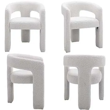 QUINJAY Modern Sherpa Barrel Dining Chair Upholstered Faux Fur Dining Room Chair with arm Comfy Accent Side Chair for Kitchen/Living Room/Reception, White, 1 Chair