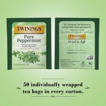 Twinings Pure Peppermint Tea - Naturally Caffeine Free, Refreshing Mint Herbal Tea Bags Individually...