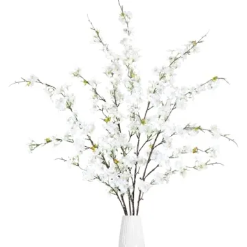 Sggvecsy Artificial Cherry Blossom Flowers 4 Pcs Faux Cherry Blossom Stems Faux Silk Cherry Blossom ...