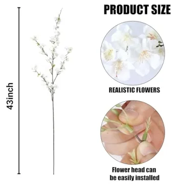 Sggvecsy Cherry Blossom Flowers 4 Pcs Long Stems Home Decor