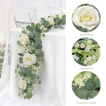 Eucalyptus Flower Garland - 2Pcs White Rose Decor