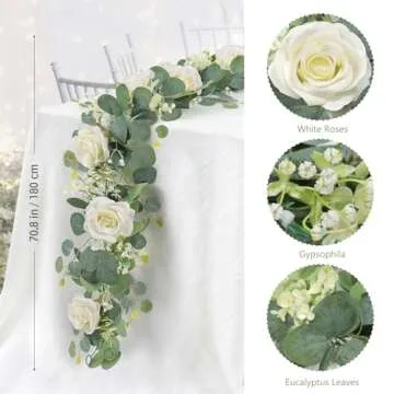 Eucalyptus Flower Garland - 2Pcs White Rose Decor