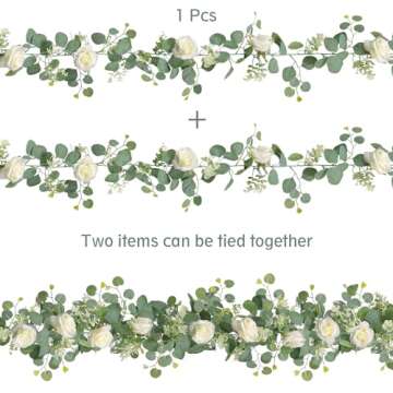 Eucalyptus Flower Garland - 2Pcs White Rose Decor