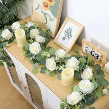 Eucalyptus Flower Garland - 2Pcs White Rose Decor
