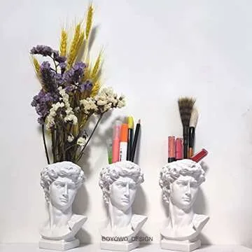 BOYOWO David Statue Greek Wedding Bust Face Vase Head Art Deco Cute Room Decor Aesthetic Vintage Dark Academia Decor Greek Mythology Gifts Cute Coquette Room Decor Roman Home Decor Living Room 6.5''
