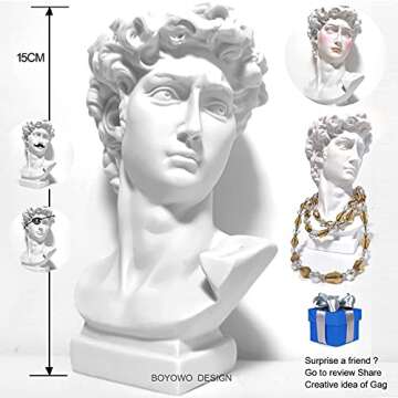 BOYOWO David Statue Greek Wedding Bust Face Vase Head Art Deco Cute Room Decor Aesthetic Vintage Dark Academia Decor Greek Mythology Gifts Cute Coquette Room Decor Roman Home Decor Living Room 6.5''