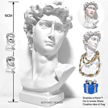 BOYOWO David Statue Greek Wedding Bust Face Vase Head Art Deco Cute Room Decor Aesthetic Vintage Dark Academia Decor Greek Mythology Gifts Cute Coquette Room Decor Roman Home Decor Living Room 6.5''