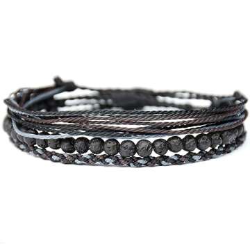 Handmade Natural Stone Beaded Healing Bracelet Gift for Men with Adjustable Rope String (Lava Rock, ...