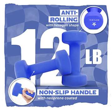 Yes4All Non-Slip, Hexagon Neoprene Dumbbells – 12lbs Neoprene Dumbbell Set for Muscle Toning, Strength Building, Weight Loss (Vivid Dark Blue - Pair)