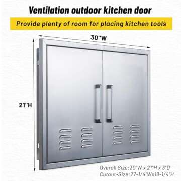 Vented Outdoor Kitchen Doors-30 W x 21" H - Stainless Steel BBQ Double Access Door,Flush Mount for O...