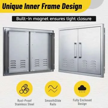 Vented Outdoor Kitchen Doors-30 W x 21" H - Stainless Steel BBQ Double Access Door,Flush Mount for Outdoor Kitchen and BBQ Islan
