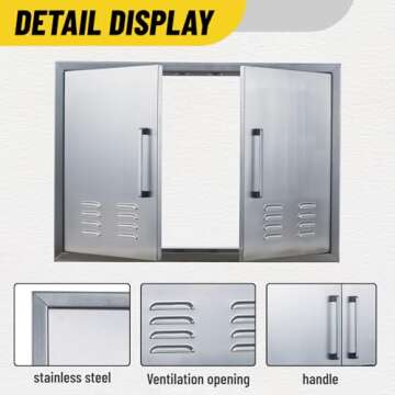 Vented Outdoor Kitchen Doors-30 W x 21" H - Stainless Steel BBQ Double Access Door,Flush Mount for Outdoor Kitchen and BBQ Islan