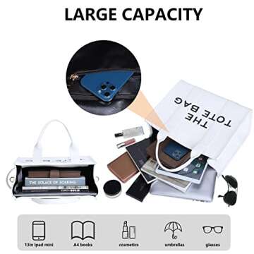 Work Tote Bags for Women - Trendy Personalized Oversized PU Leather Tote Bag Large Capacity Top-Handle Shoulder Crossbody Bags (A White)