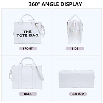 Work Tote Bags for Women - Trendy Personalized Oversized PU Leather Tote Bag Large Capacity Top-Handle Shoulder Crossbody Bags (A White)