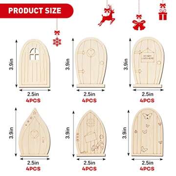 Yulejo 48 Pcs Fairy Door Wooden Garden Doors Craft Mini Window DIY Kit for Creative Decoration