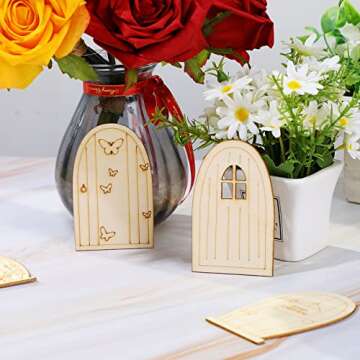 48 Pcs Fairy Door Wooden Garden Doors Craft Mini Window Kit