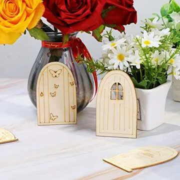 48 Pcs Fairy Door Wooden Garden Doors Craft Mini Window Kit