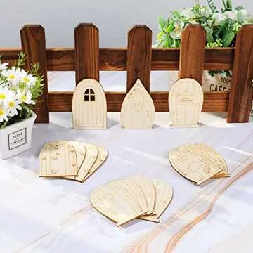 48 Pcs Fairy Door Wooden Garden Doors Craft Mini Window Kit