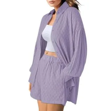 Chic HAPCOPE Women's 2 Piece Outfit with Puff Sleeve Shorts