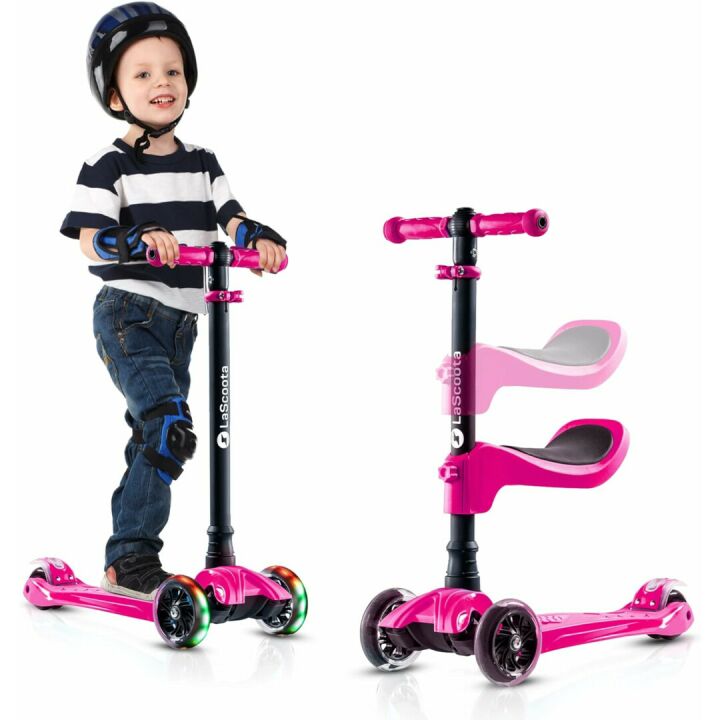 LaScoota 2-in-1 Kids Kick Scooter with LED Wheels