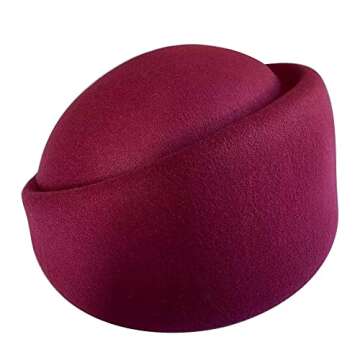 YING LAN Women Wool Cap Stewardess Pillbox Hat Vintage Fascinator Base Church Wedding Winter Wine re...