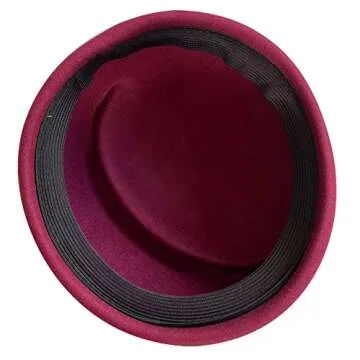 YING LAN Women Wool Cap Stewardess Pillbox Hat Vintage Fascinator Base Church Wedding Winter Wine red