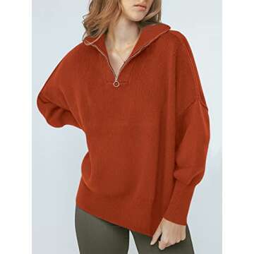 ANRABESS Women's Oversized Fashion Long Sleeve Quarter Zip Sweater Pullover - Chic Fall Outfit