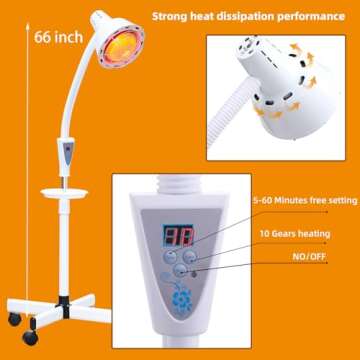 LHCYLDQ Infrared Light,275W Red Near Infrared Heat Lamp for Relieve Joint Pain and Muscle Aches,Adjustable Red Light Standing Lamp Set(White)