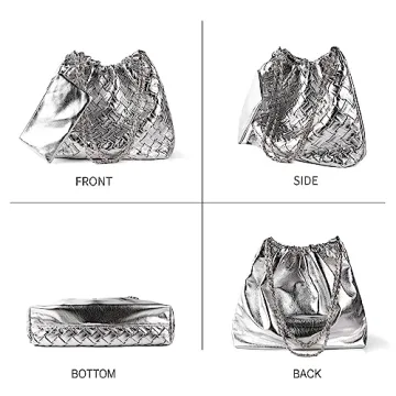 Woven Leather Hobo Handbag for Women with Purses, Large Woven Tote Bag Shoulder Bags 2pcs Purses Set