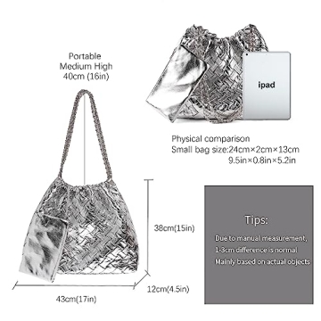 Woven Leather Hobo Handbag for Women with Purses, Large Woven Tote Bag Shoulder Bags 2pcs Purses Set