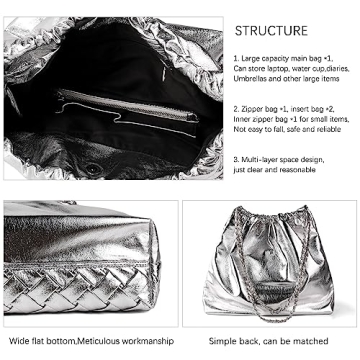 Woven Leather Hobo Handbag for Women with Purses, Large Woven Tote Bag Shoulder Bags 2pcs Purses Set