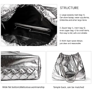 Woven Leather Hobo Handbag for Women with Purses, Large Woven Tote Bag Shoulder Bags 2pcs Purses Set